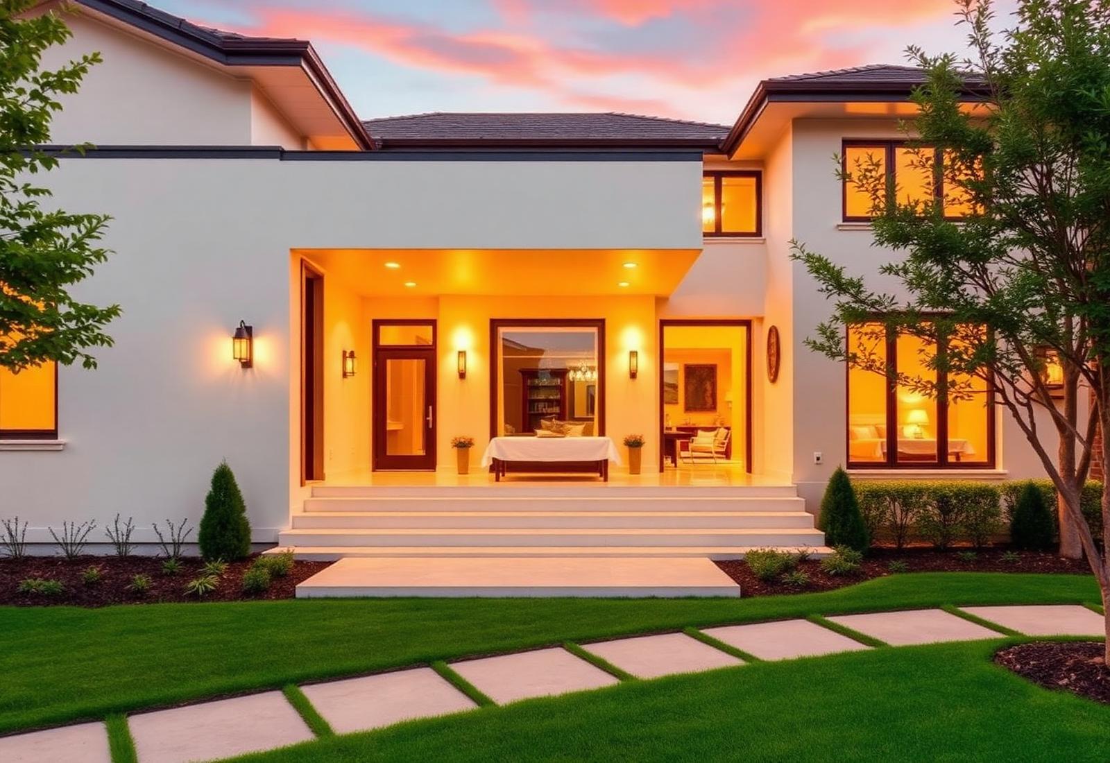 Modern luxury home at golden hour